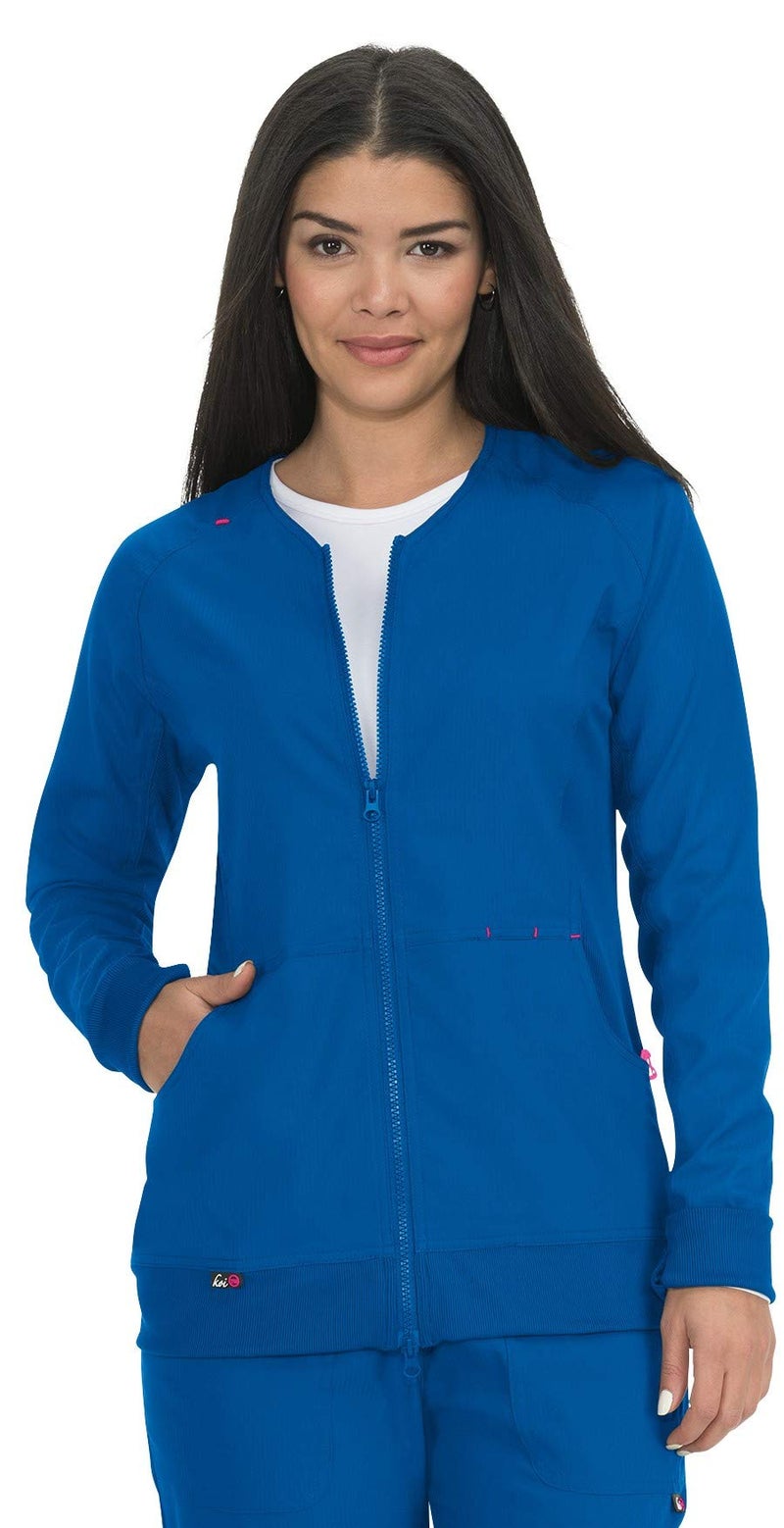 KOI Lite Clarity Women's 3-Pocket Stretch Jacket Royal Blue Small - Image 1